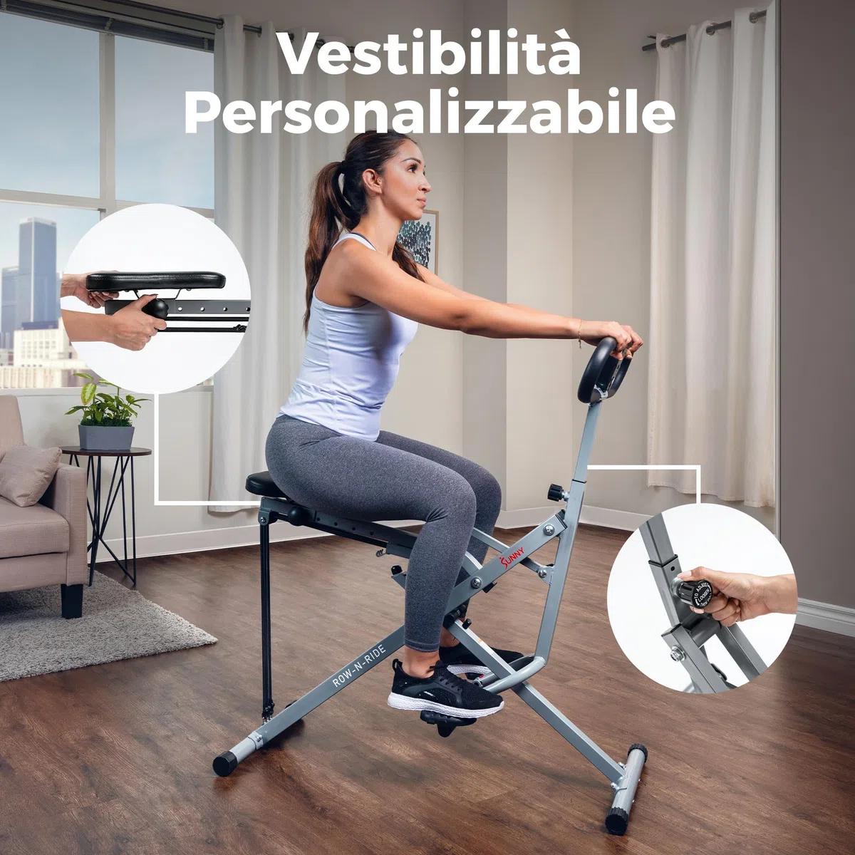 Sunny Health & Fitness Attrezzo per Allenamento con Squat Assist Row-N-Ride, Pieghevole e di Facile Montaggio con Resistenza Regolabile, Macchina per Allenamento in Casa per Braccia, Glutei e Gambe