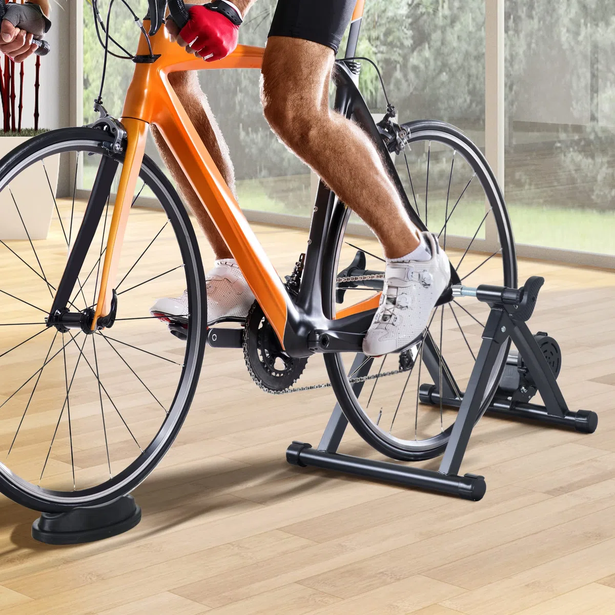 HOMCOM Rulli per Bici da Corsa Pieghevole in Acciaio, Rullo per Bicicletta Allenamento Salvaspazio per Casa, 54.5x47.2x39.1cm Nero