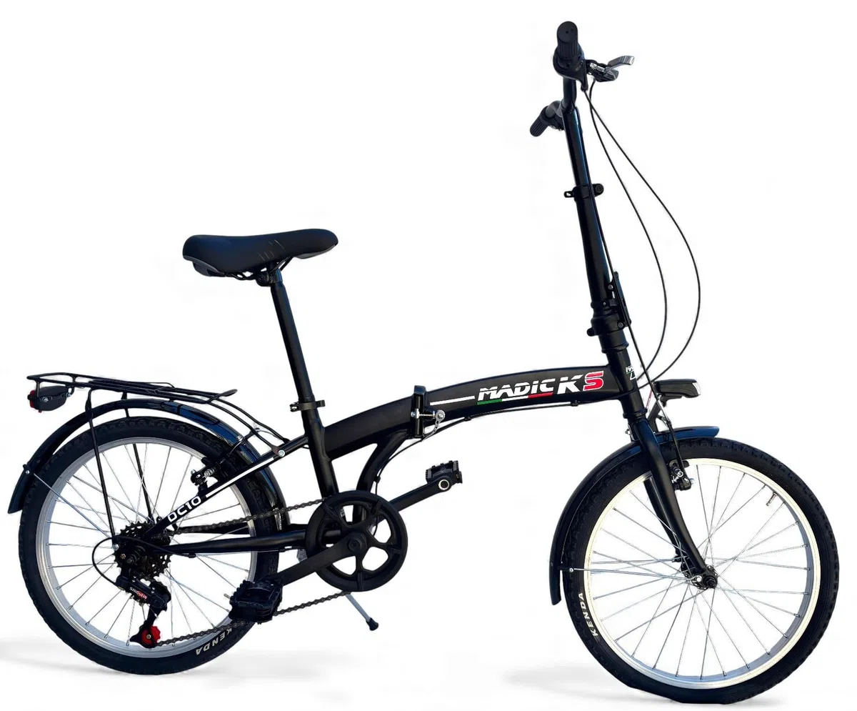 MADICKS Bicicletta Pieghevole 20" Folding Nera · City Bike Unisex con Cambio 6 Velocità · Telaio Robusto · Design Made in Italy · Comoda e Pratica per Uso Urbano
