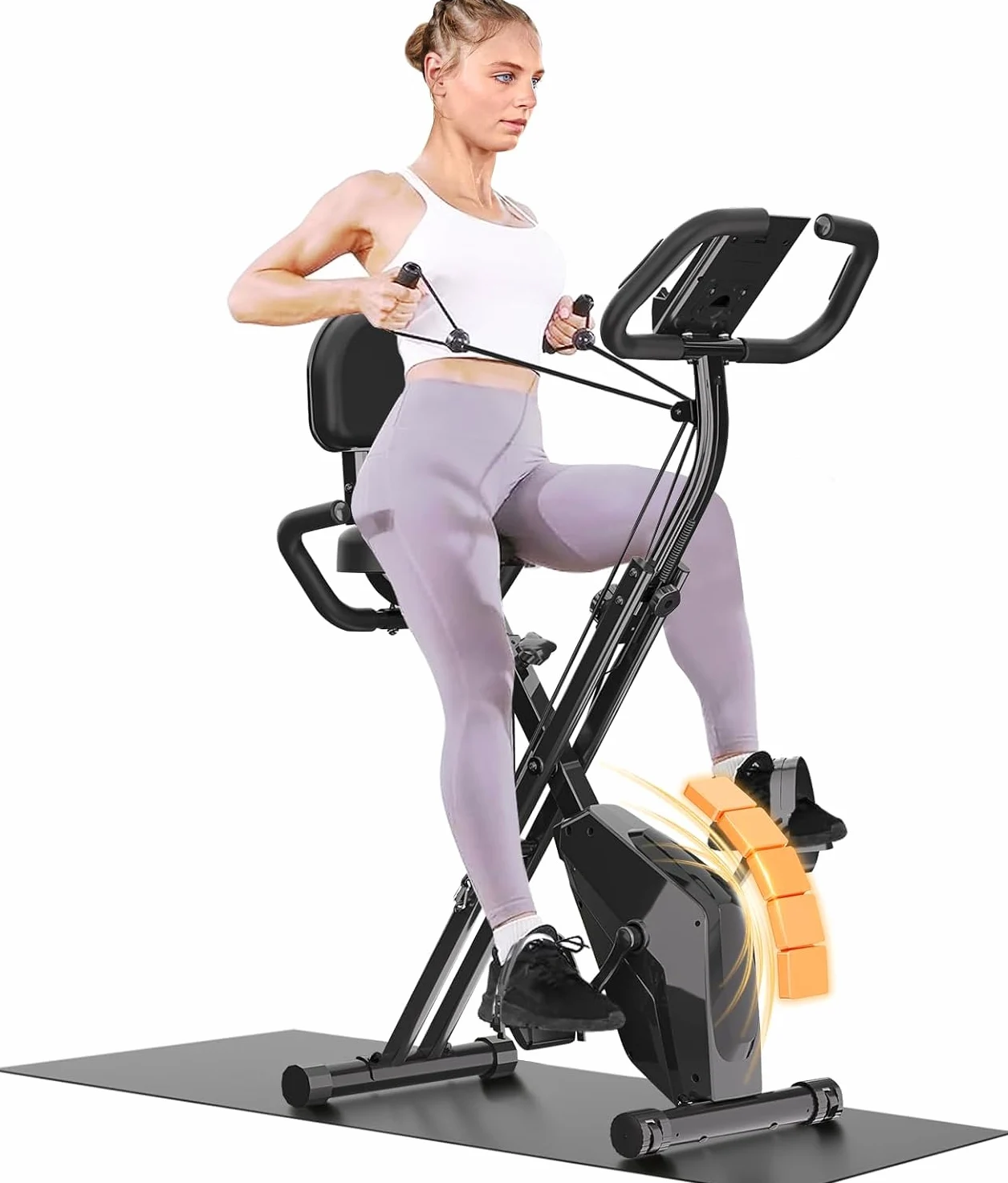 Dskeuzeew Cyclette Pieghevole da Casa 4 in 1, Bicicletta magnetica pieghevole, Cyclette 8 livelli di resistenza, monitor LCD e sensore di frequenza cardiaca