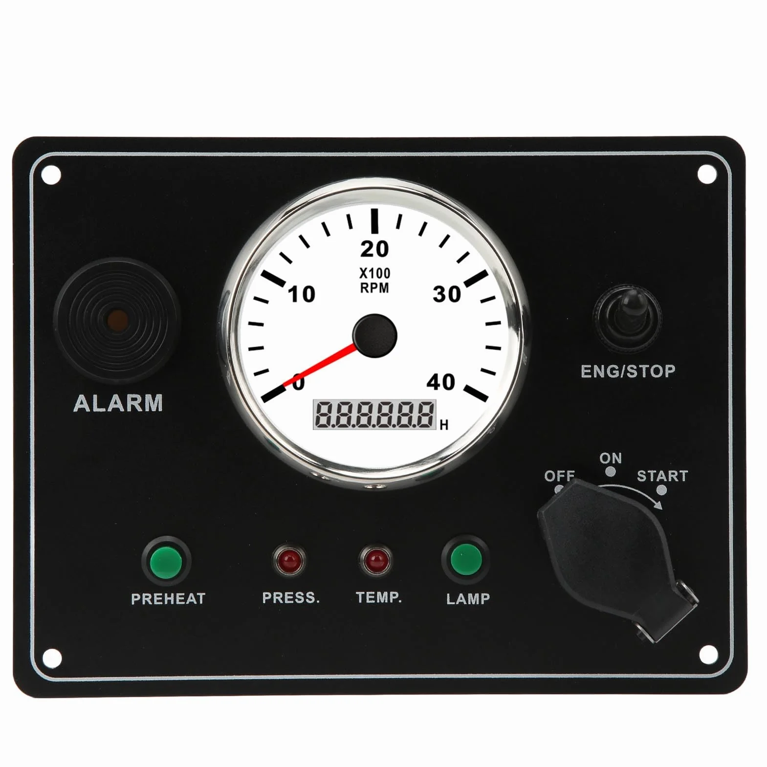 Pannello Strumenti per Barche, Quadro Strumenti per Barche con Tachimetro Multifunzione Motori 4000 RPM Arresto Avvio ON OFF Allarme Temperatura Acqua IP67 Impermeabile (24V)