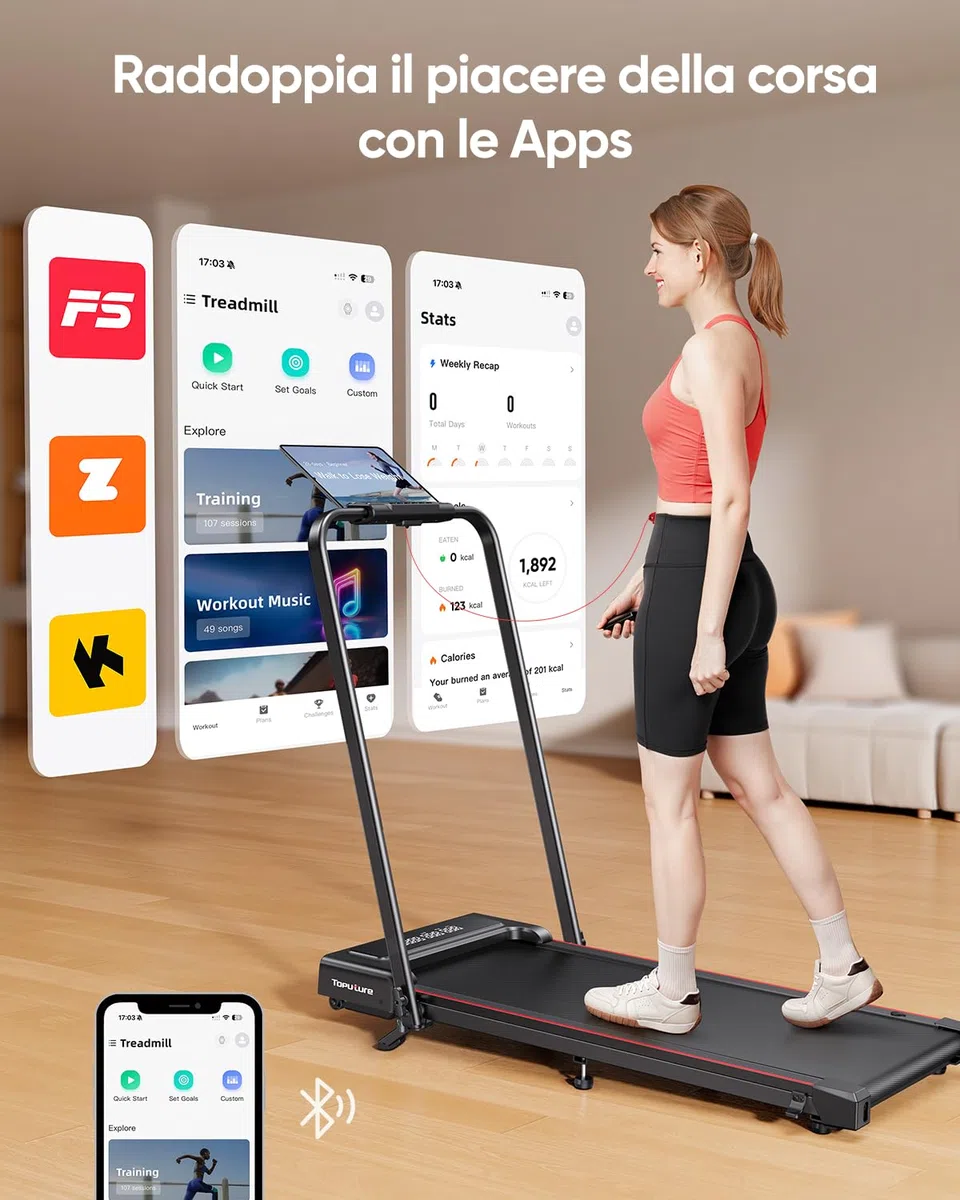 Tapis Roulant Elettrico Pieghevole 12 km/h, 4 in 1 Tapis Roulant con Inclinazione, App, Telecomando e Doppio Display LED, Design Salvaspazio per Casa e Ufficio, Nessuna Installazione Richiesta