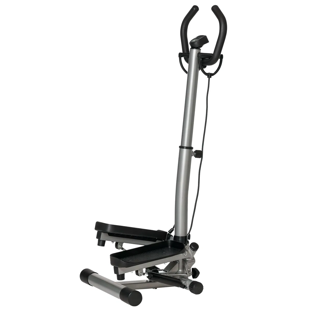 HOMCOM Stepper con Manubrio Regolabile, Impugnature Antiscivolo ed Elastici, Step Fitness con Monitor LCD per Casa e Palestr