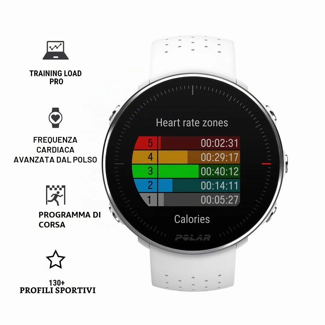 Polar Unisex Adulto Sportwatch per Allenamenti Multisport, Corsa e Nuoto, Impermeabile con GPS e Cardiofrequenzimetro Integrato, Unisex, Policarbonato, Metallo Stainless, Bianco, S/M