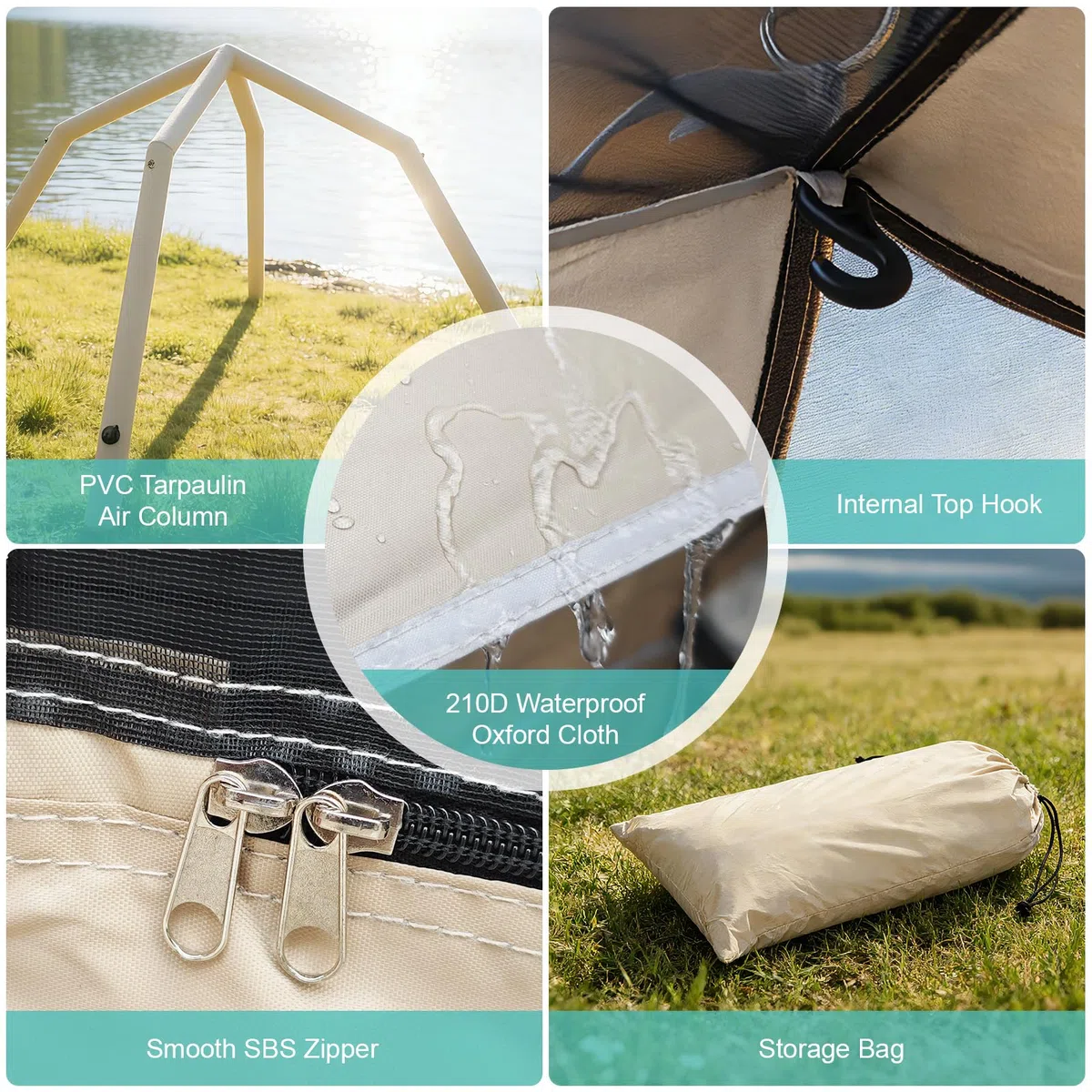 Tenda Gonfiabile da Campeggio 2 Posti 4 Stagioni – Tenda Campeggio Gonfiabile con Pompa, 90 secondi Montaggio Rapido, Impermeabile Antivento, Tenda per Famiglia Festival, Attività all'aperto, Trekking