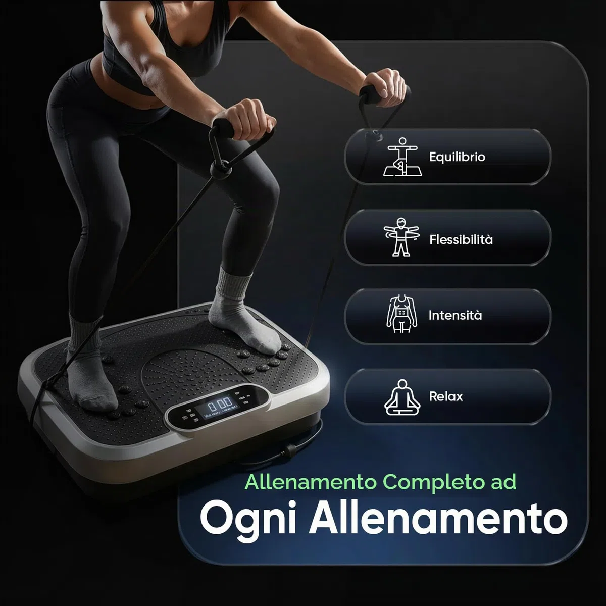 Pedana Vibrante per Allenamento a Casa, Workout e Massaggio, Pedana Fitness Oscillante con 5 Elastici Fitness, 99 Livelli di Intensità e Altoparlante Bluetooth 5.1, Vibration Plate Exercise Machine