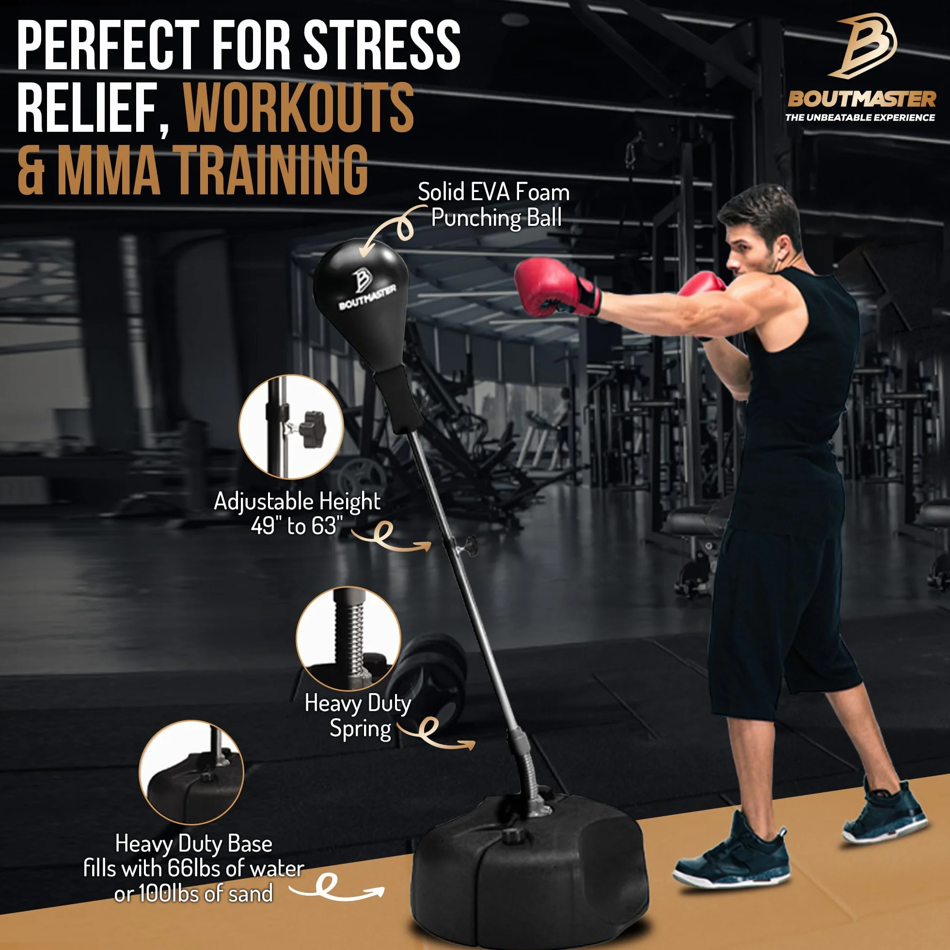 Sacco da boxe con supporto, per bambini e adulti, regolabile in altezza, sacco da boxe autoportante, ideale per l'allenamento di MMA, per alleviare lo stress e per il fitness