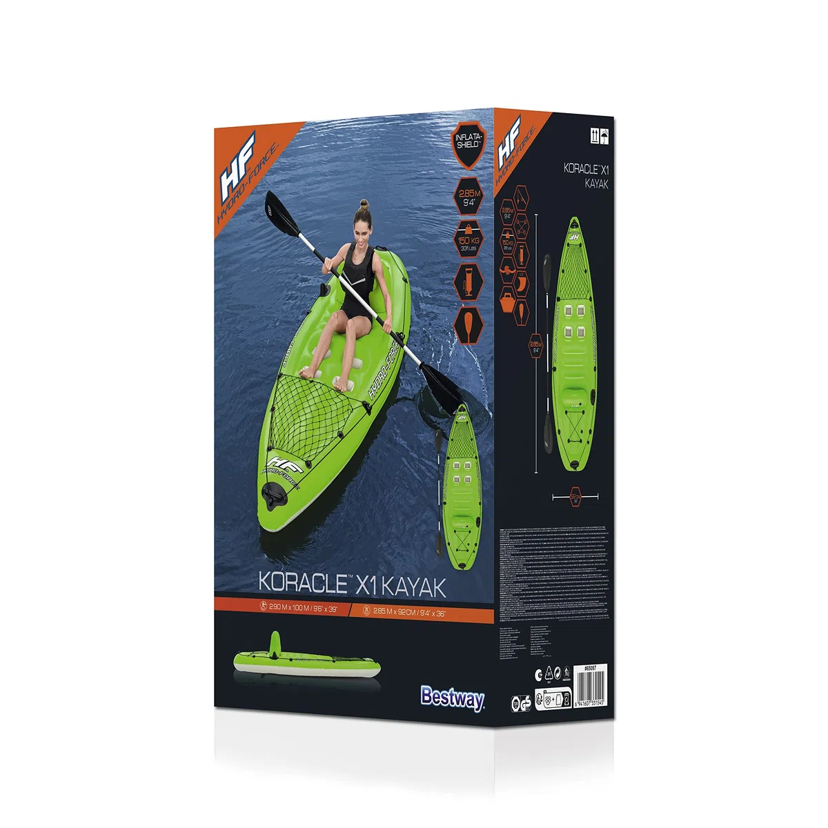 Bestway Koracle - Kayak gonfiabile Hydro-Force, set completo per la pesca, con pompa a mano, pagaia e borsa portaoggetti, capacità per 1 persona, diversi stili