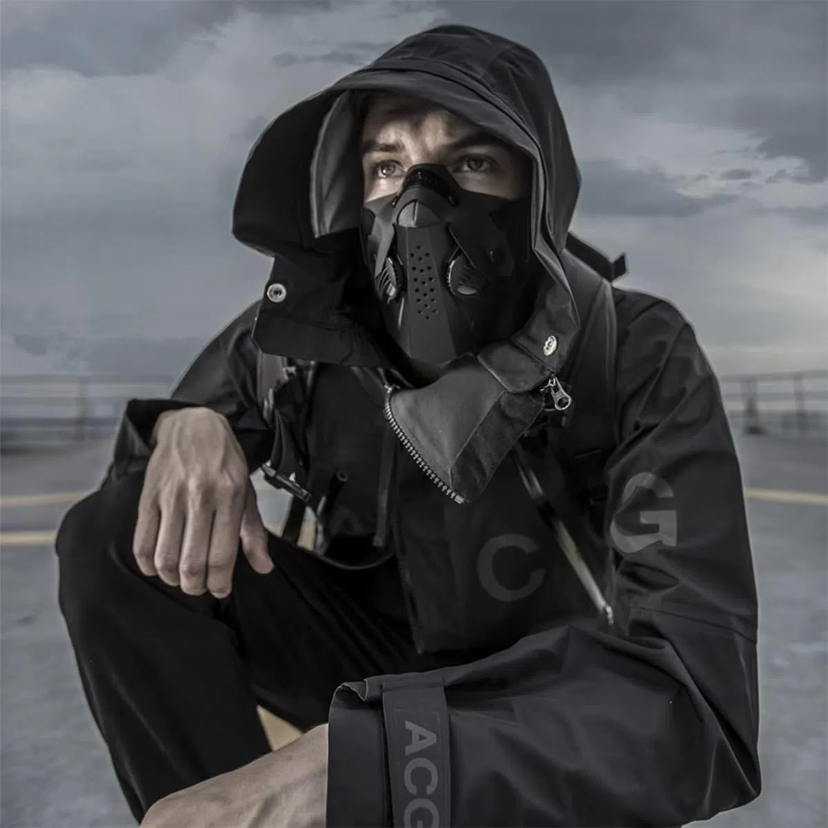 Maschera antipolvere tattica for ciclismo all'aperto, anti-appannamento, for wargame, CS, paintball, maschera protettiva a mezza faccia, caccia, tiro, cosplay
