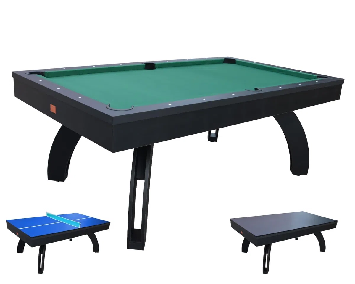 NGBiliardi Biliardo Sirio Nero Multifunzione 214 cm, Diventa Ping Pong e Tavolo da Pranzo