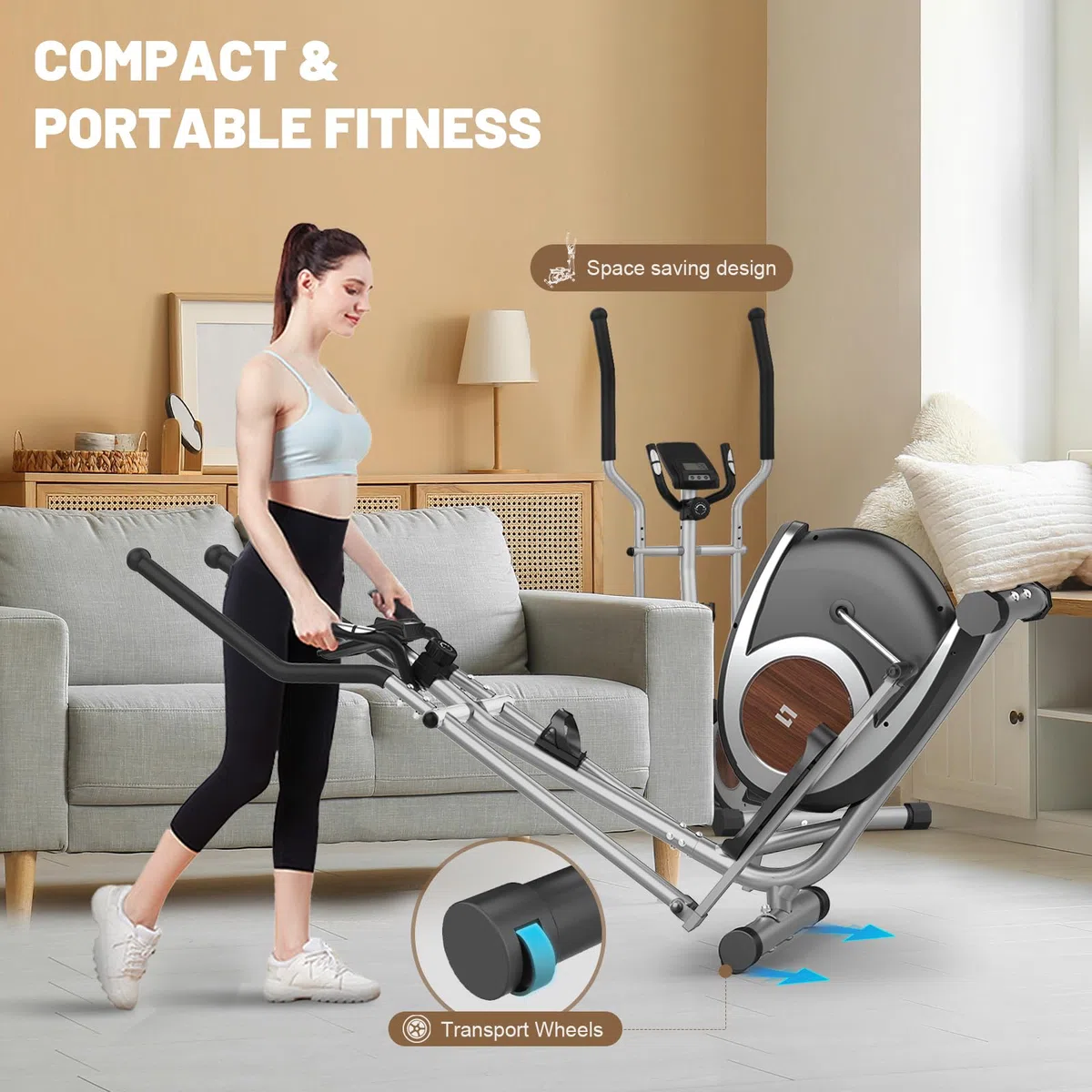Ellittiche Da Casa, Macchina Ellittica Magnetica Con 16 Livelli Di Resistenza, Monitor LCD, Pedale Antiscivolo, Portabottiglie, Fino a 265 LBS Fitness Esercizio Ellittico Stepper 3 in 1