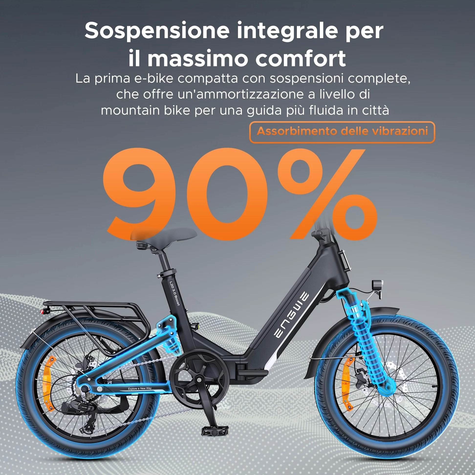 ENGWE L20 3.0 Boost Bici Elettrica, Dotata di Connettività Bluetooth e APP, 2 Ore di Carica Completa e 48V 13.5Ah Batteria Nascosta Fino a 135KM, Sensore di Coppia e Freni Idraulici