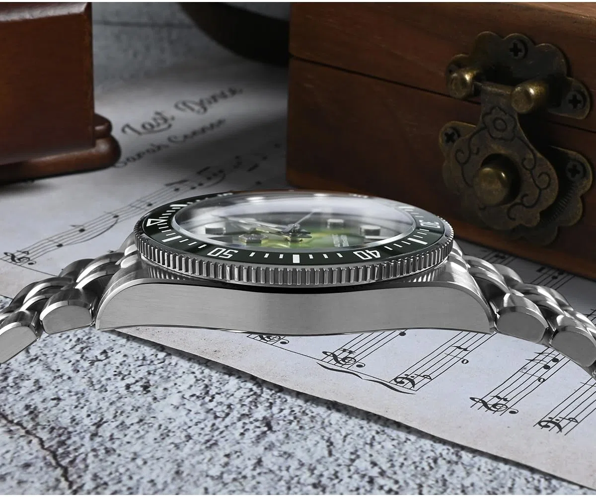 Orologio da immersione automatico San Martin, quadrante verde, acciaio inossidabile 316L, cassa 37,5 mm, movimento 9015 resistente all'acqua 200 m, modello SN0148-GX