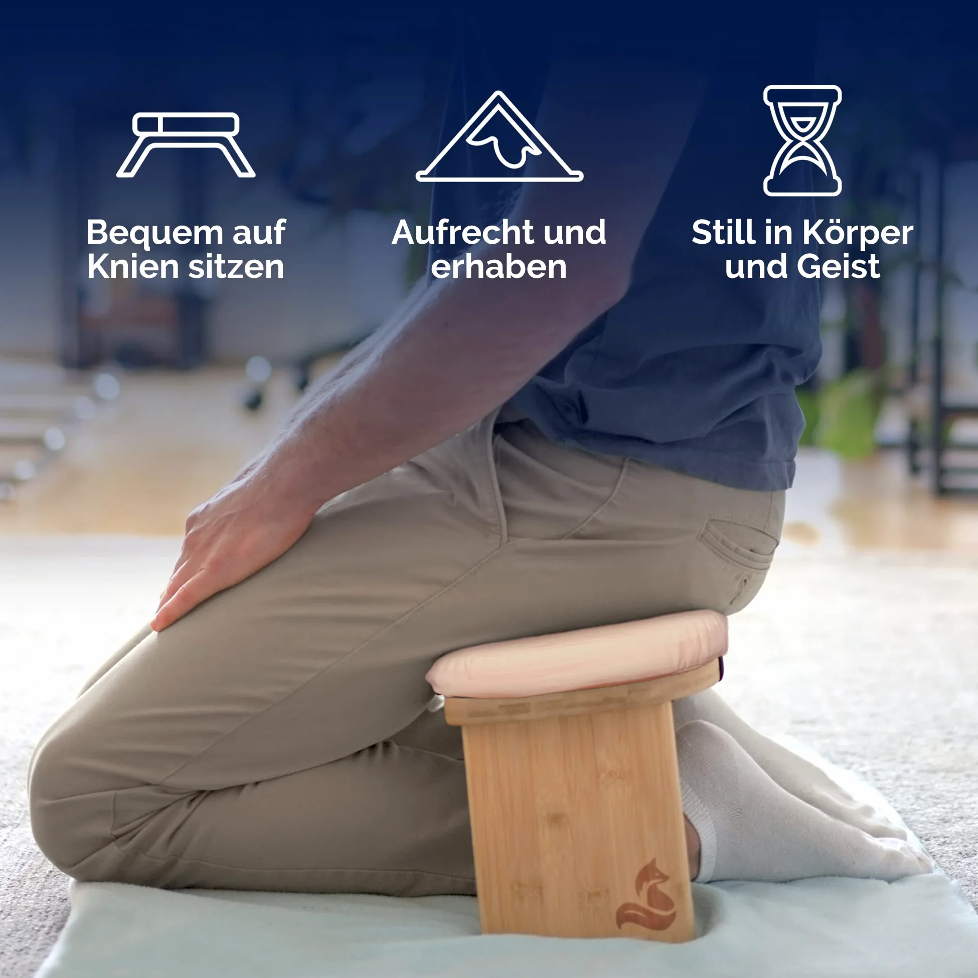 metaFox Panca da meditazione | Sgabello pieghevole in bambù con cuscino e borsa per il trasporto | Per la tua pratica di attenzione e meditazione | alternativa al cuscino da meditazione
