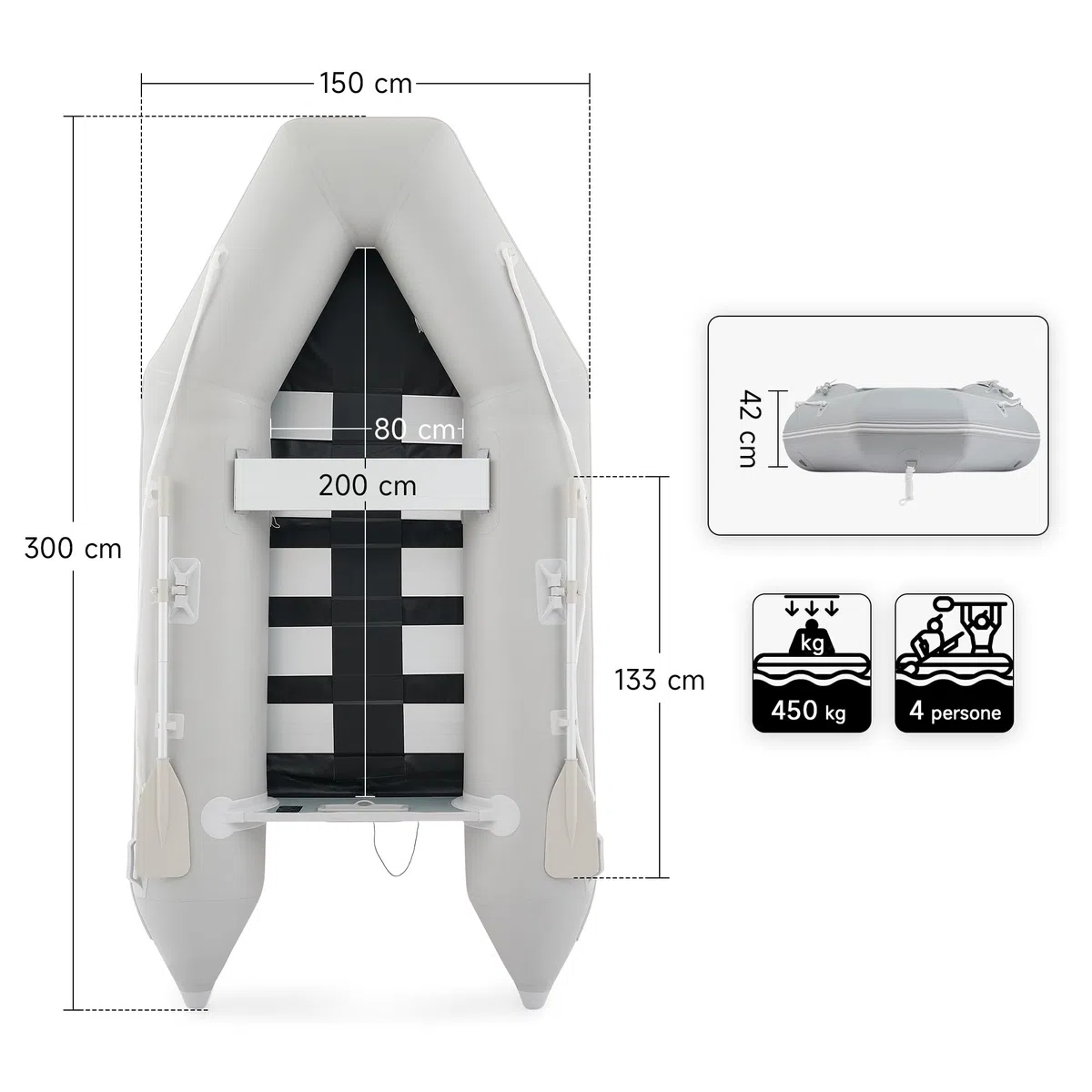 CO-Z 2.3m/3m Gommone Gonfiabile per Adulti Tender Gommone per 2/4 Persone Gommone Fondo in Lega Alluminio per Pesca Nautica Gioco Compatibile con Motore Fuoribordo (Capacità 300 kg /450 kg)