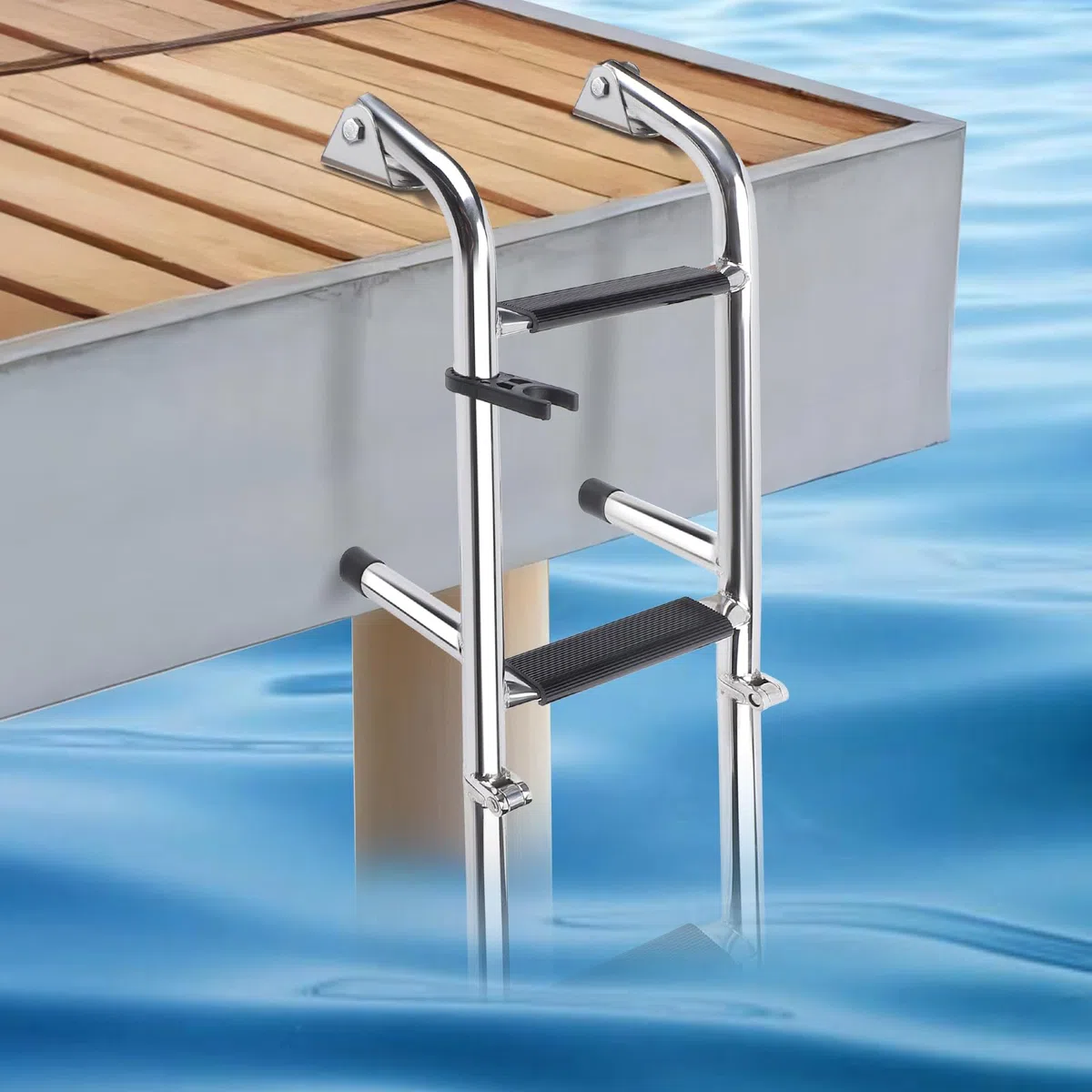 Scaletta Barca a 4 Gradini, Pieghevole Antiscivolo, Scala per Piscina in Acciaio Inox, Lucidato Pieghevole Poppa per Barca e Marine