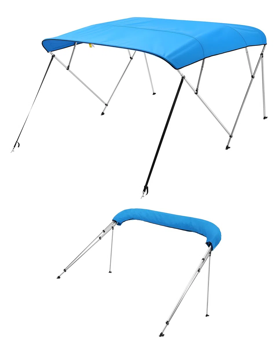 VEVOR Tendalino per Barca a 4 Archi in Poliestere 600D con Telaio in Lega di Alluminio, Tendalino Parasole Impermeabile per Barca con Borsa Portaoggetti, Larghezza 201 a 213 cm Blu Pacifico