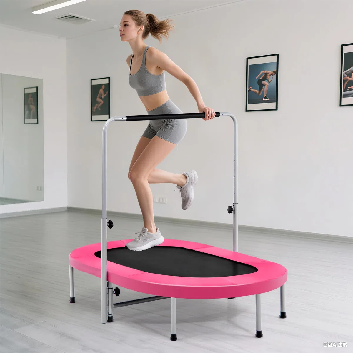 COSTWAY Trampolino Elastico da Interno ed Esterno, Tappetino Elastico Pieghevole per Adulti e Bambini con Maniglia Regolabile, Molle e Cuscinetto di Sicurezza, Trampolino Ovale per 2 Persone