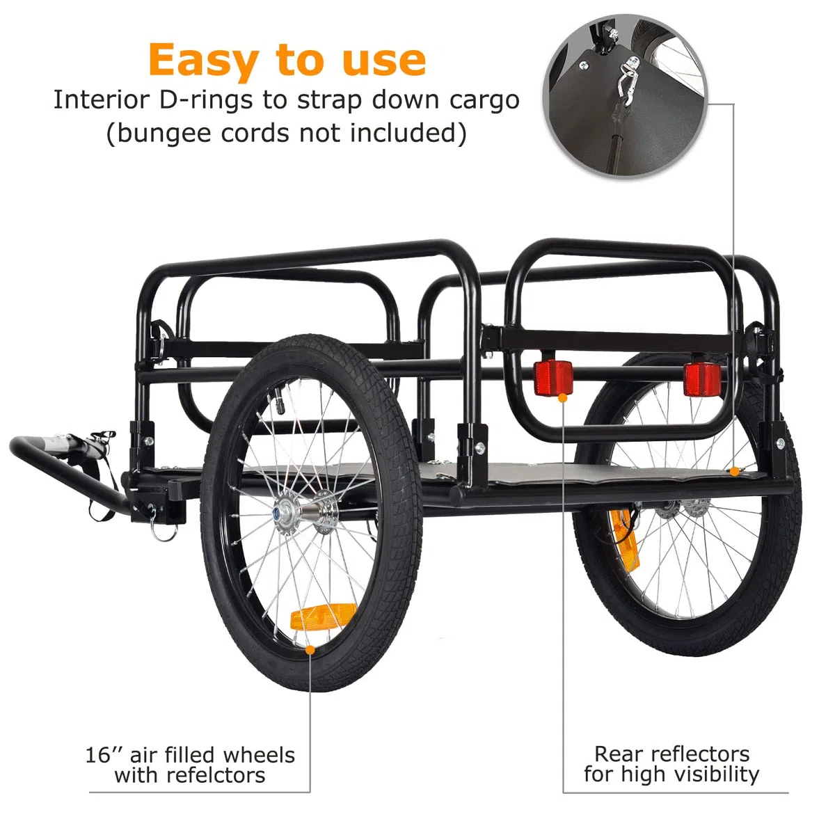 Tiggo - Rimorchio pieghevole per bicicletta, superficie di carico: 67 x 46 x 25 cm, ca. 70 l / 2 scatole di bevande, peso di carico: 40 kg.