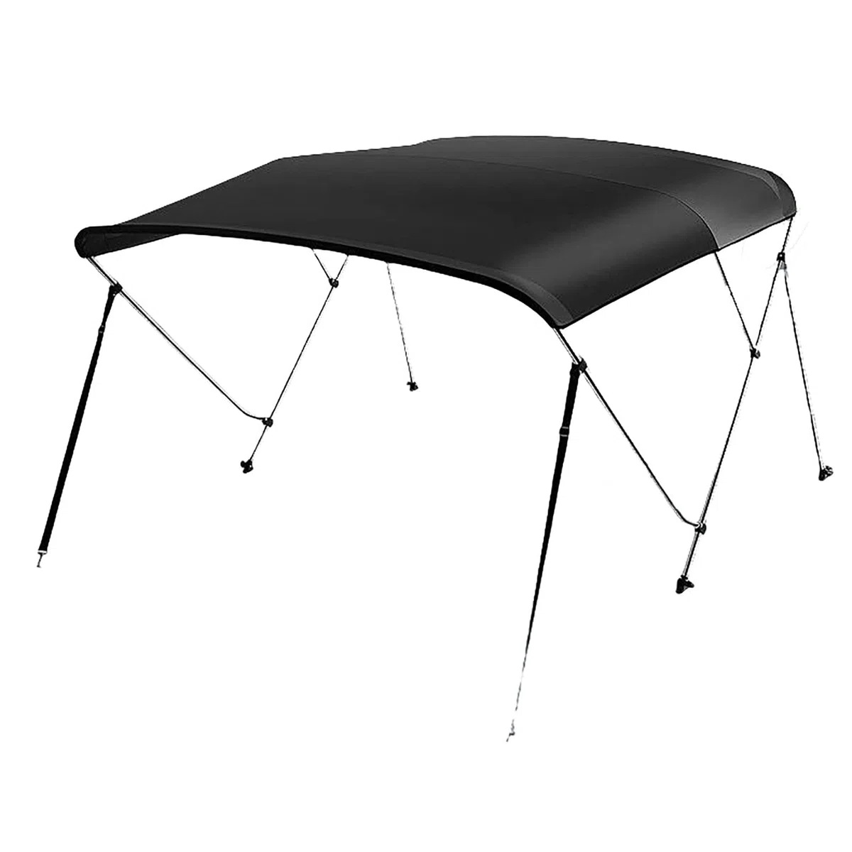 Tendalino Parasole Nero a 3 Archi per Barca, Tendalino Parasole in Tela 600D di Grado Marino, Telo Tendalino Barca, Telaio in Alluminio con Asta di Supporto Posteriore e Vano Portaoggetti
