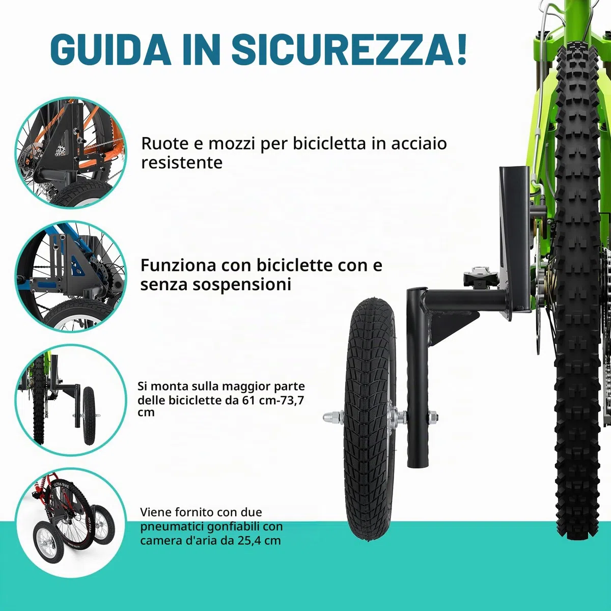Moshay Rotelle stabilizzatrici regolabili per bici da adulto, adatte per bici da 61 cm a 73,7 cm, qualità resistente
