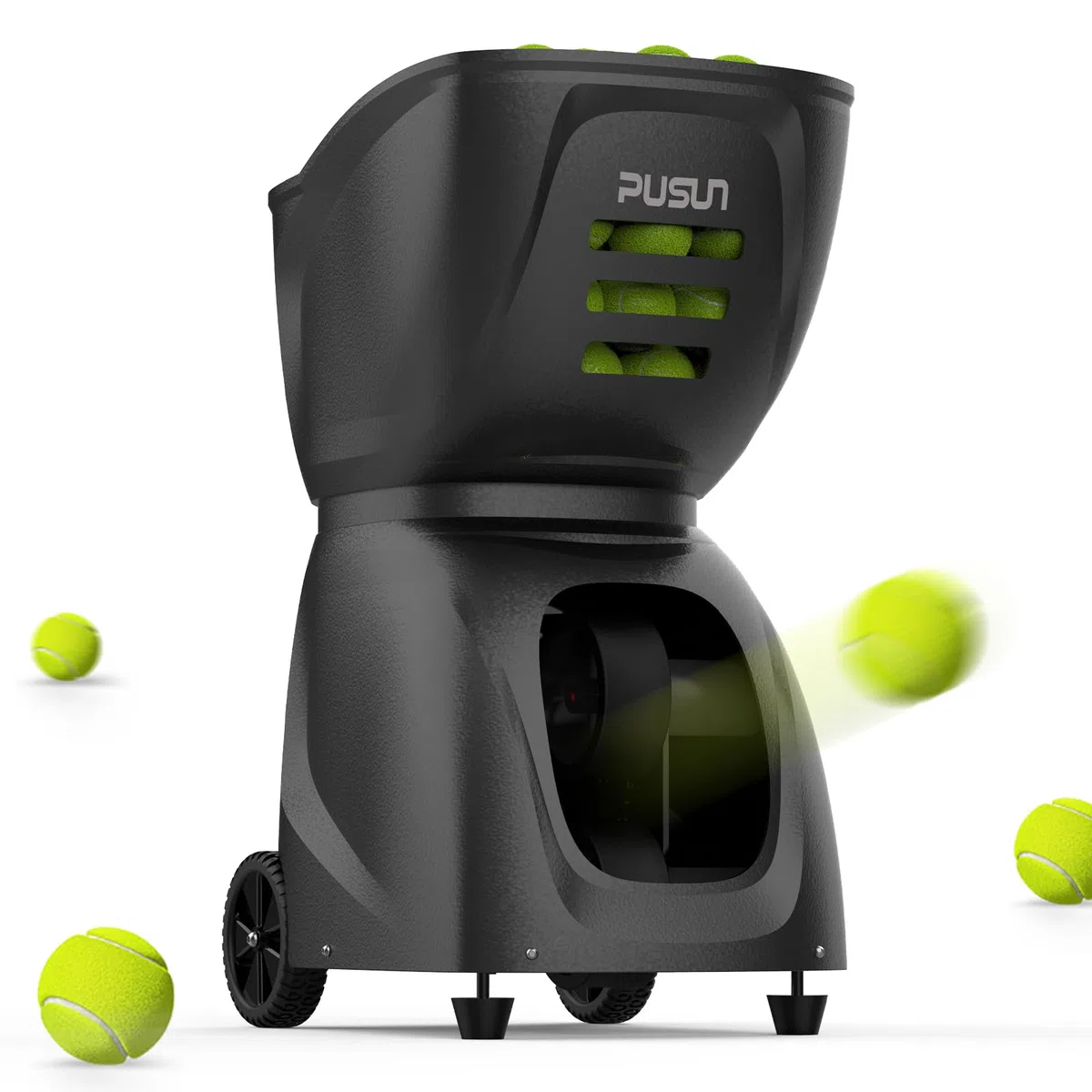 PT-Max C - Macchina per palline da tennis con telecomando, lanciatore da 12-87 km/h, rotazione superiore/posteriore/laterale, capacità di oltre 150 palline, controllo app per Android, iPhone, Apple