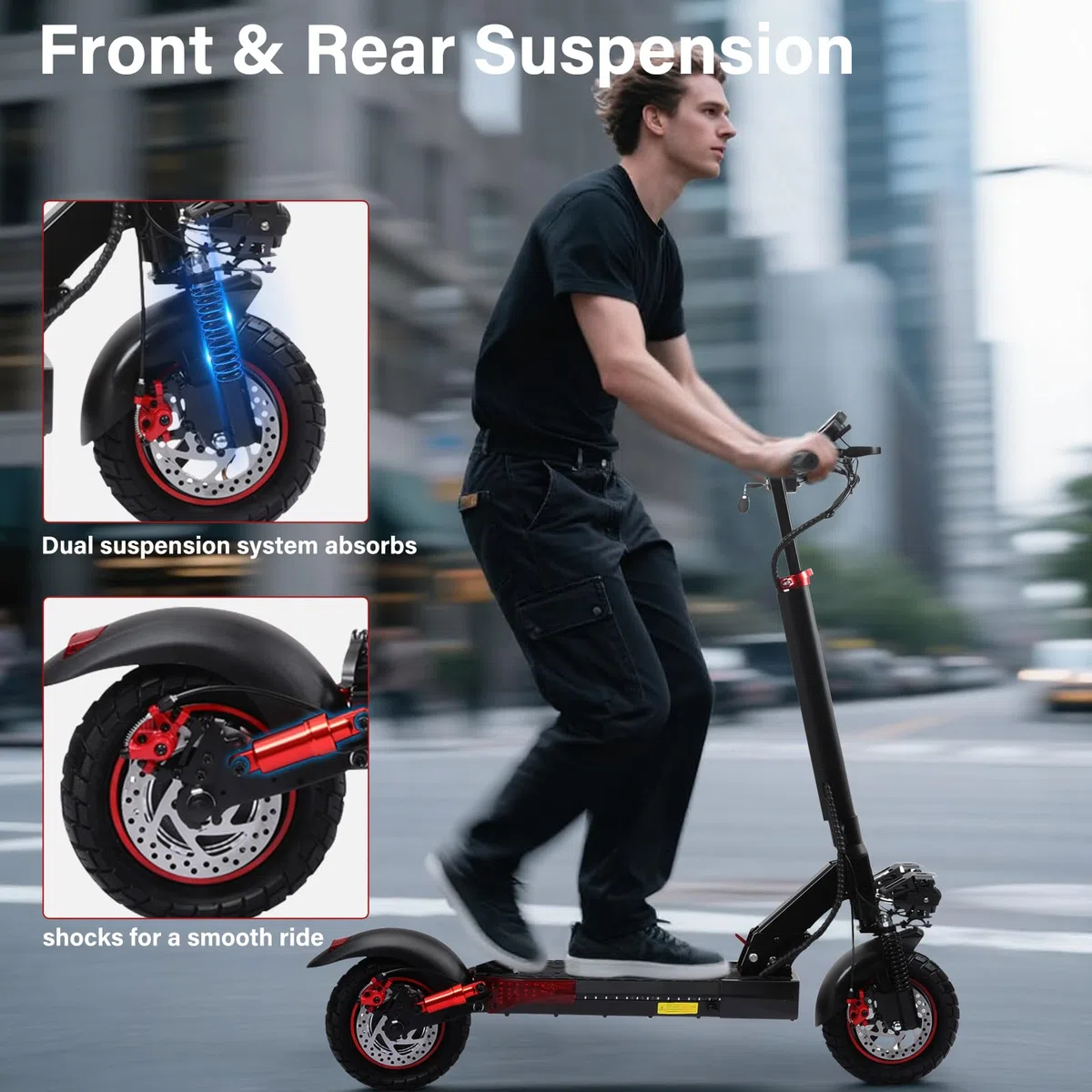 Monopattino Elettrico Adulti 500W Motore, Batteria 48V 15AH, IP54, Autonomia di 35-50 km, 10 pollici Pneumatici Fuoristrada, 3 Velocità Tutto Terreno Monopattino Elettrico, Sospensioni a Molla