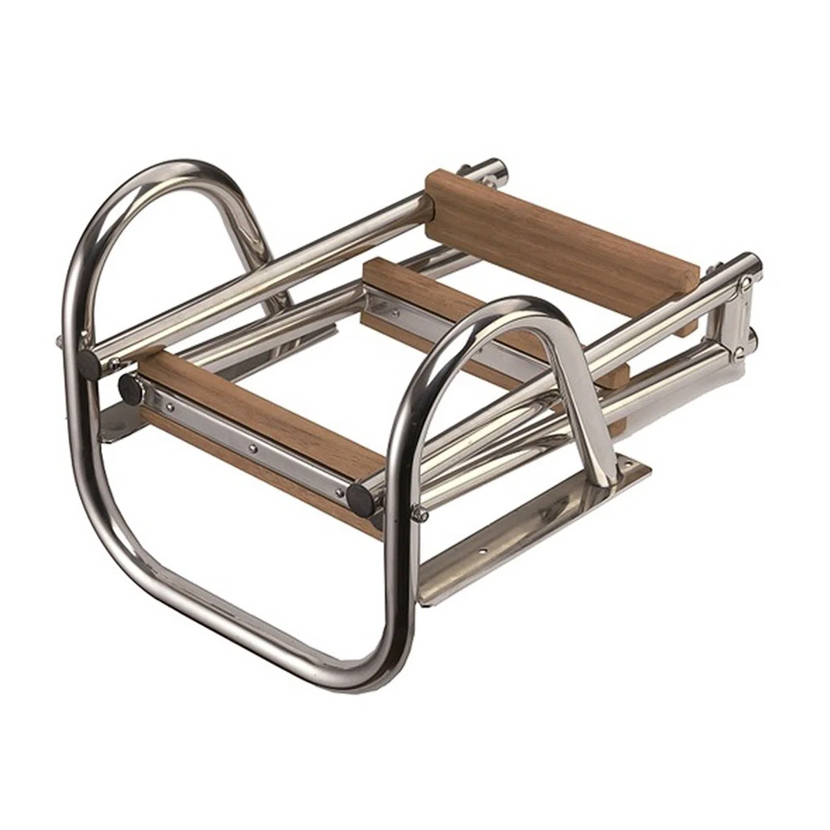 Scala Scaletta in Acciaio Inox 4 Gradini in Legno Teak per Barca Gommone 96 cm