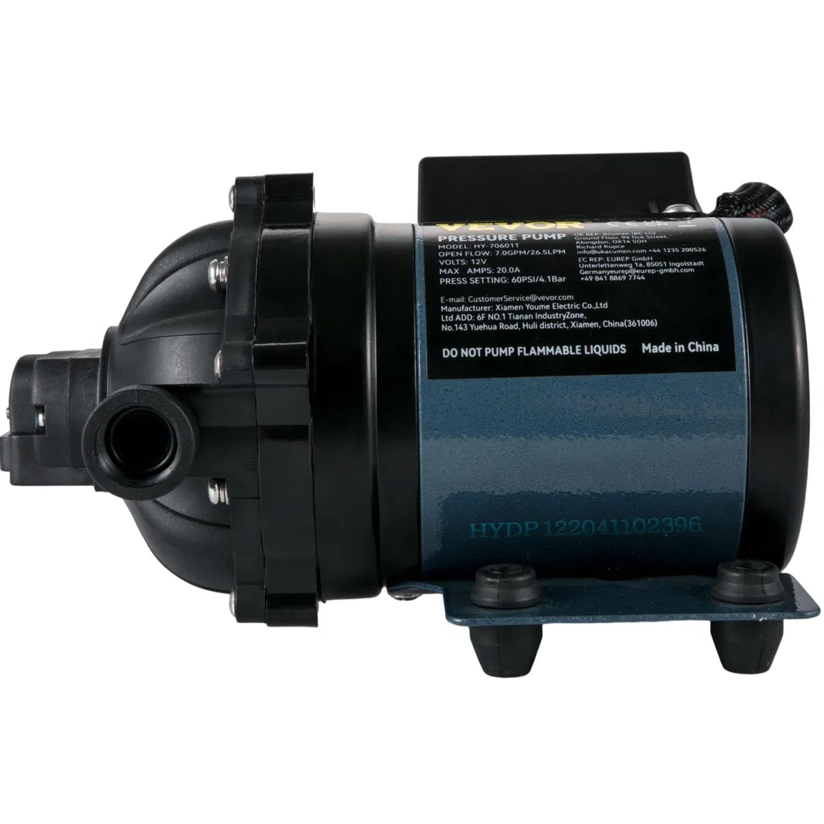 VEVOR Pompa Autoadescante 12 A per Lavaggio Auto Barche Camper Veicoli di Corrente Continua 240 W, Pompa d'Acqua di Lavaggio Portatile in ABS Portata Max. 31,8 L/min per Veicoli Mobile Ponte Barche