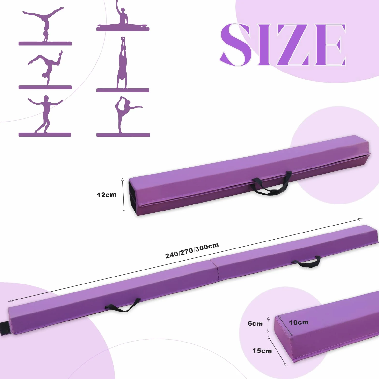 Trave ginnastica artistica per casa 240/270/300 cm PU pelle trave di equilibrio Base di Gomma antiscivolo, Fascio di Ginnastica per la Formazione, Pratica, Formazione Professionale per Bambini