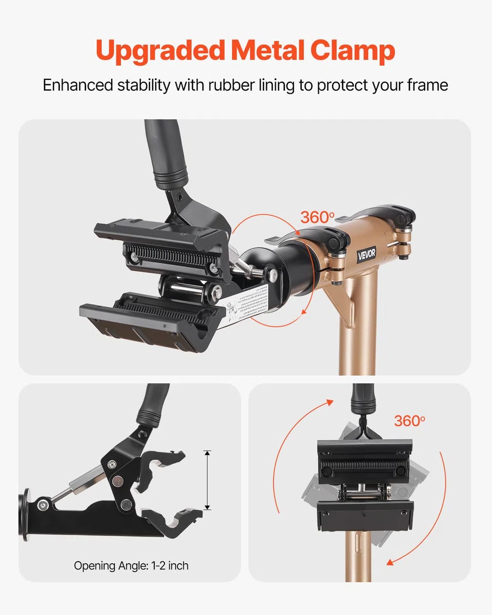 VEVOR Supporto per Riparazione Bici 940 x 795 x 1700 mm Supporto da Lavoro per Bici Resistente, Carico Nominale di 49,9 kg con Altezza Regolabile 1025 a 1510 mm e Ampio Vassoio Portautensili