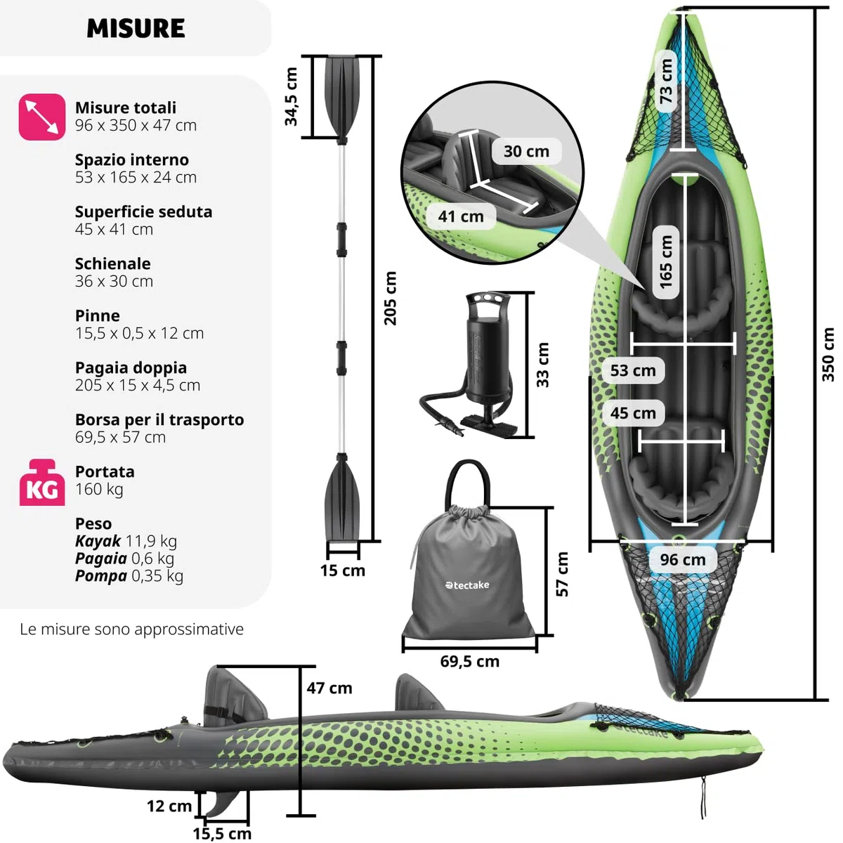 tectake® Kayak Gonfiabile per 2 Persone,