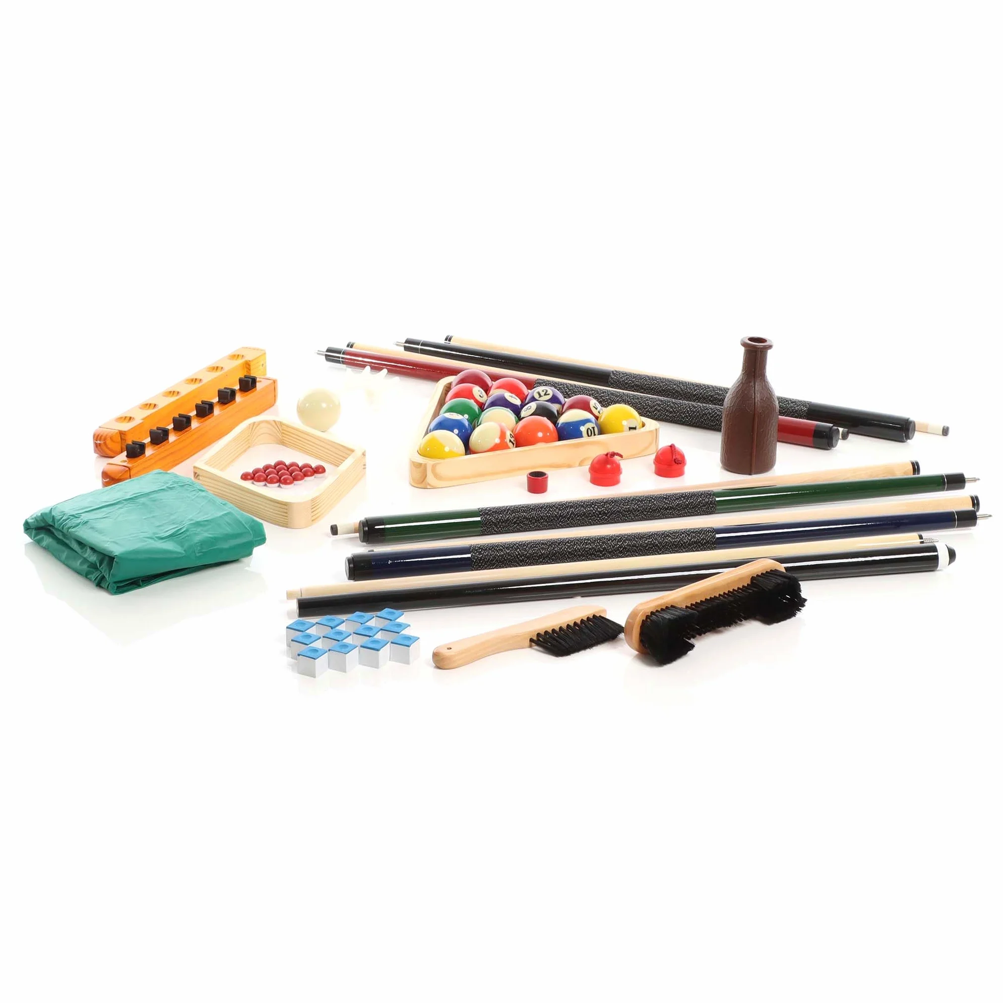 Wiltec Set di Accessori per Biliardo 4 Stecche Triangolo e portastecche a Parete
