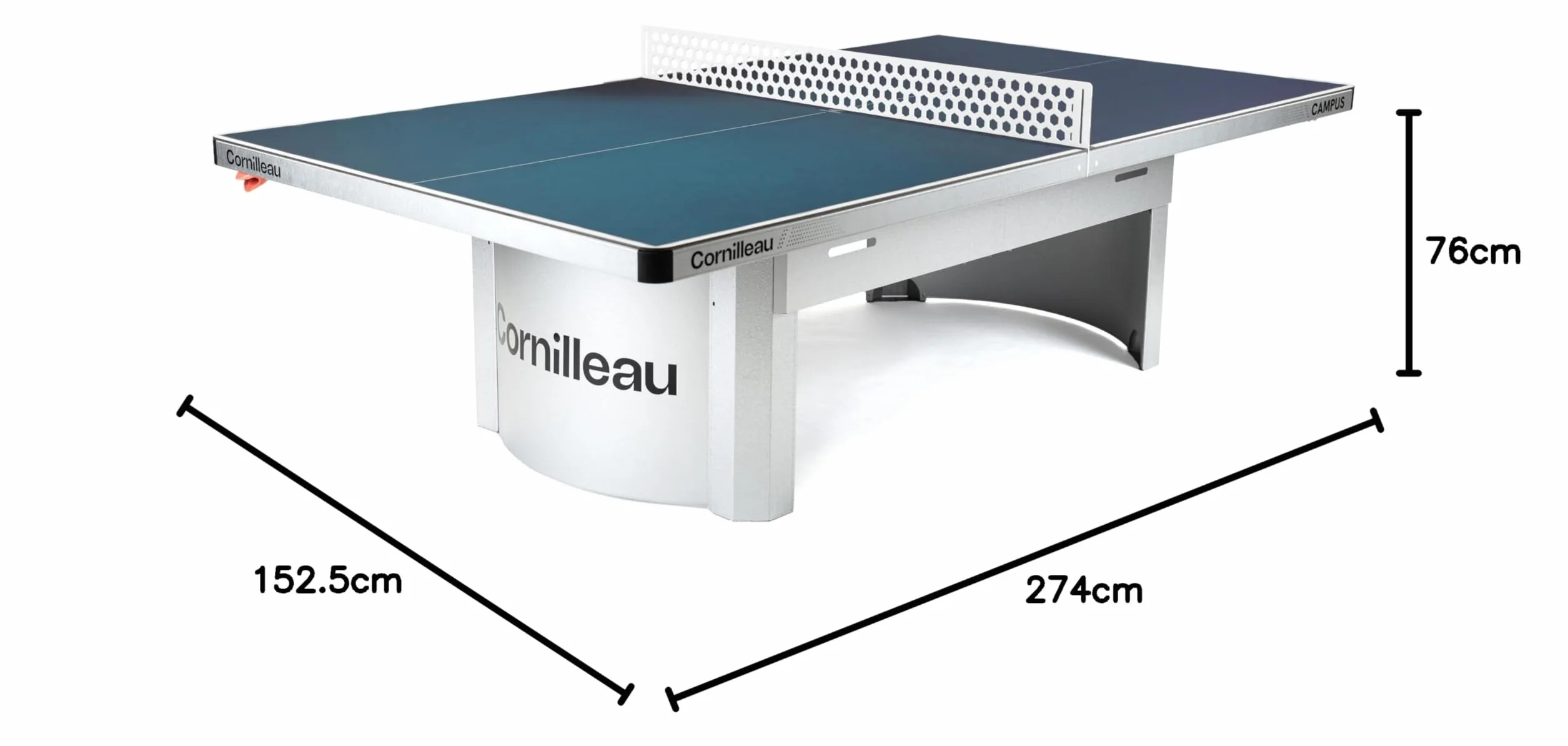 Cornilleau - Tavolo da ping pong all'aperto 510 Campus Fisso per comunità e scuole (Campeggio, Parchi, ecc) - Rimbalzo competitivo (Blu o Grigio 7mm)