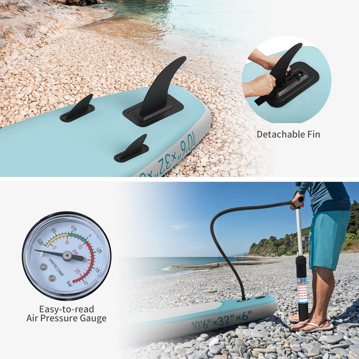 YITAHOME Tavola da surf gonfiabile con accessori SUP incluso zaino, borsa impermeabile, guinzaglio, pagaia regolabile, pompa, per ragazzi 320 x 81 x 15 cm, blu mare e bianco