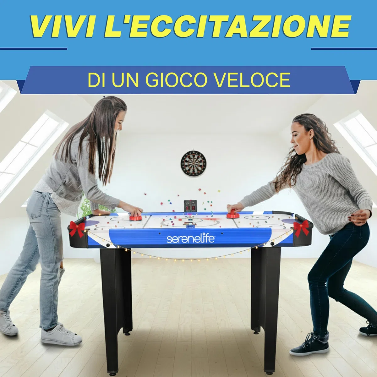SereneLife Air Hockey, Tavolo da Gioco e Set di Accessori per Bambini e Adulti, Versioni Compatte e Motorizzate con Dischi e Spintori Inclusi
