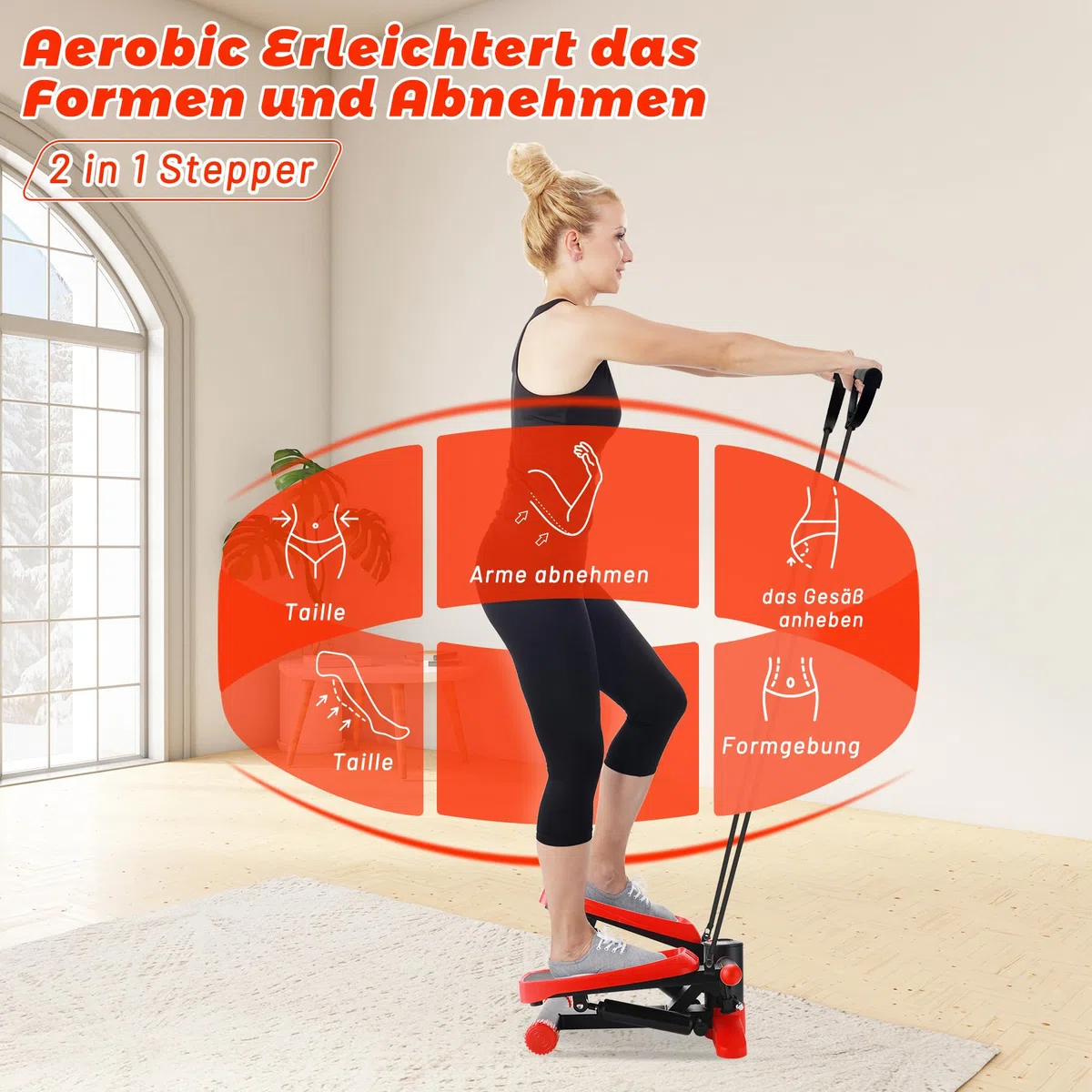 Mini stepper, Step Fitness casa e Stair Climber per scale con display LCD multifunzione per allenamento domestico, fasce di resistenza aerobica stepper Massimo 150 kg
