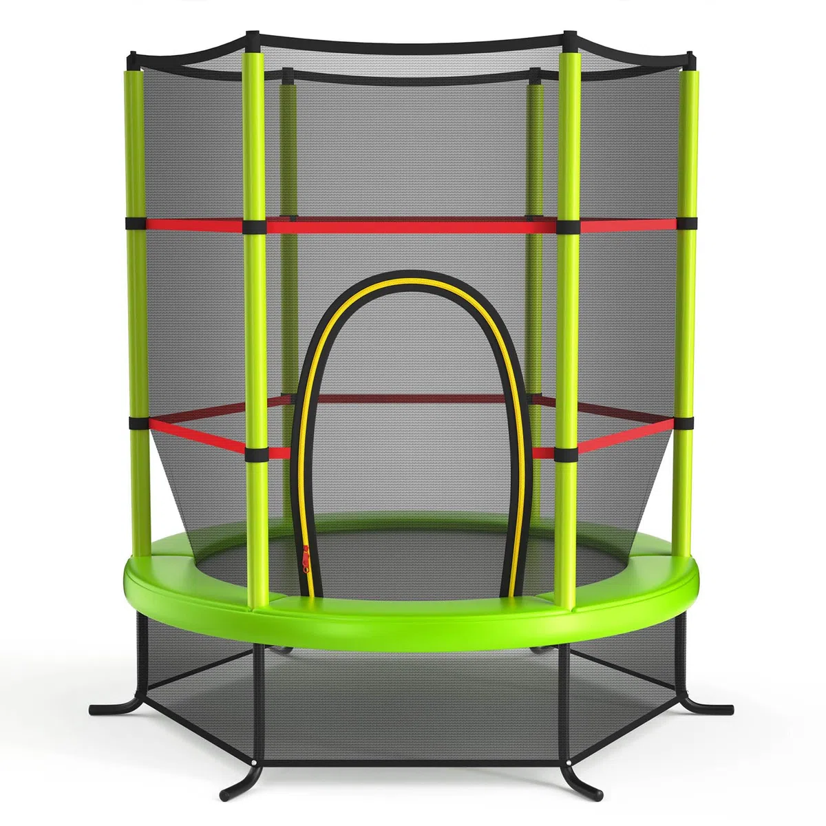 KOMFOTTEU Trampolino per Bambini 3-6 Anni, Tappeto Elastico Bambini con Rete di Sicurezza e Chiusura a Cerniera, Saltarello da Esterno in Acciaio Zincato, Portato 135 kg, 165x165x161 cm