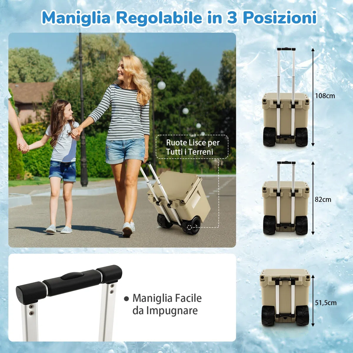 COSTWAY Borsa Frigo Portatile da 43 L, Ghiacciaia Portatile con Ruote, Maniglia in Alluminio, Apribottiglie, Frigo Portatile per Campeggio, Pesca, Viaggi, Spiaggia