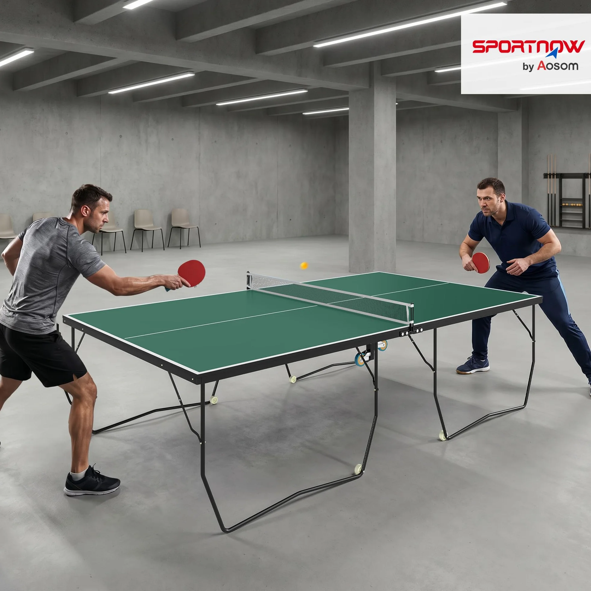 SPORTNOW Tavolo Ping Pong Pieghevole con 8 Ruote, Tavolo da Ping Pong Richiudibile con 2 Racchette, 3 Palline e Rete, 274x152.5x76 cm, Verde Scuro