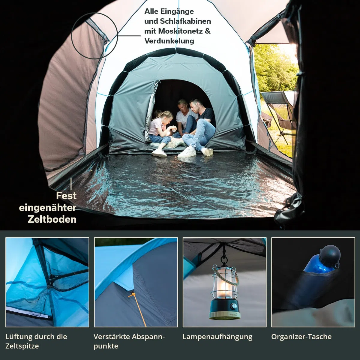 Skandika Hammerfest 4 persone - Tenda de campeggio familiare - zanzariera - 2x cabine da letto