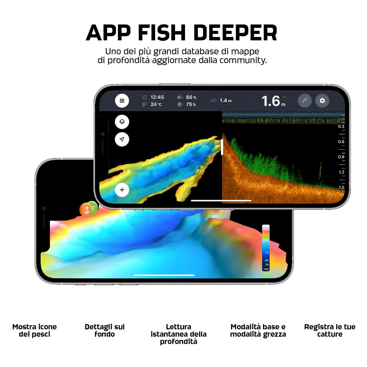 Fish finder wireless con GPS e creazione di mappe 3D - DEEPER - CHIRP+3D - Nero