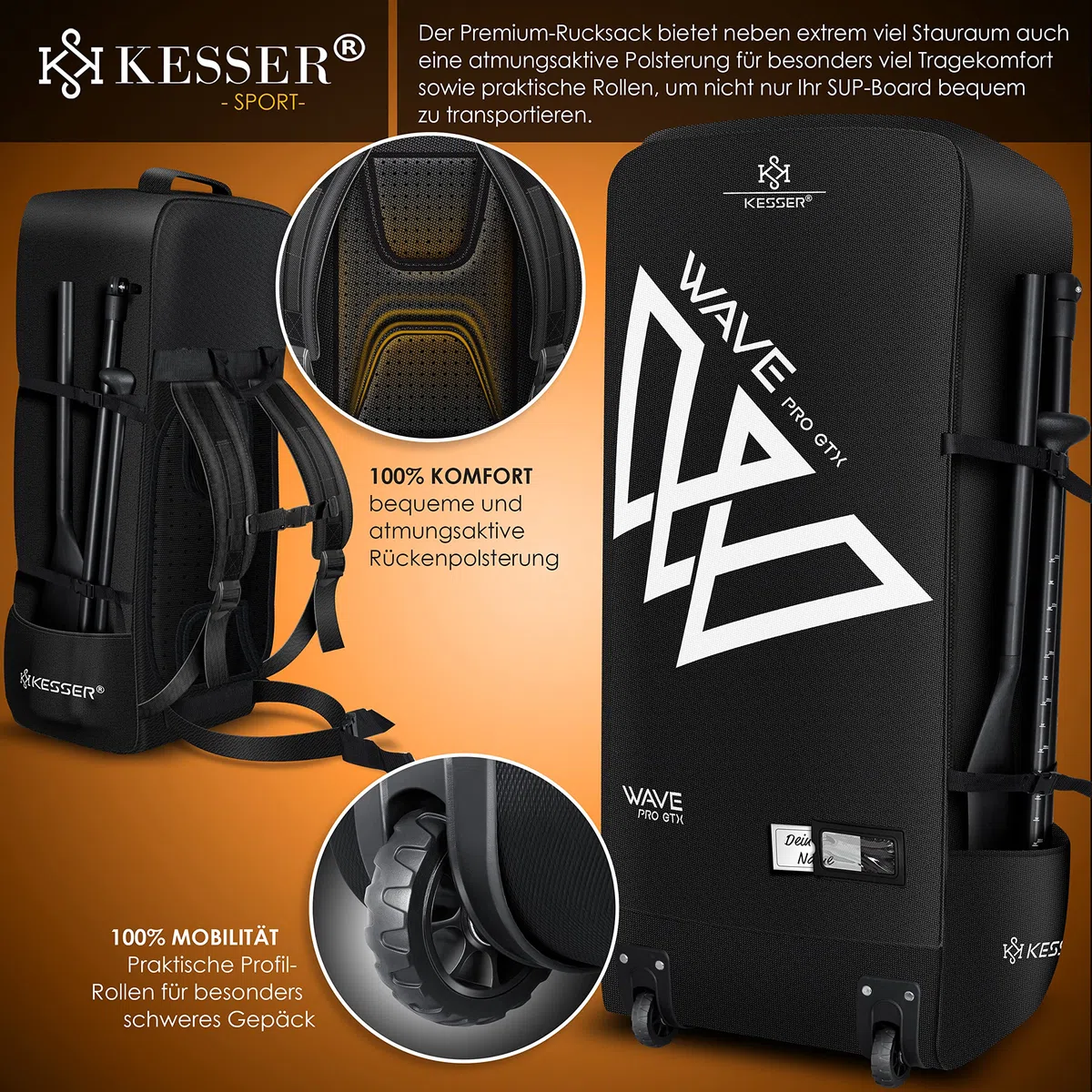 KESSER® Set de Tabla de SUP inflable PRO GTX con Bolsa de transporte de Alta presión Premium Stand Up Paddle Board | 350 x 78 x 15 cm 11,06" Soporte de cámara | Tabla de Surf de 6 pulgadas de groso