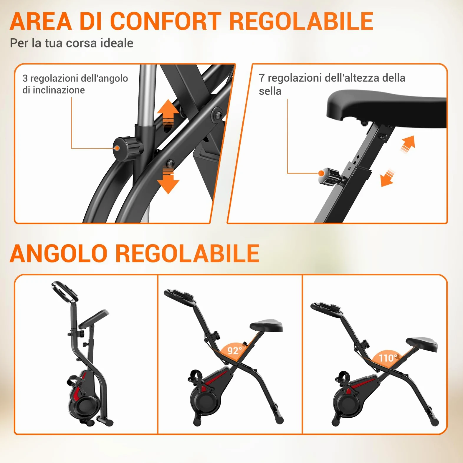 UMAY cyclette da casa pieghevole Ergometer, cyclette pieghevole 5-in-1 con Resistenza Magnetica a 16 Livelli, cyclette per casa Bici da Camera con Sedile Comodo, Massimo 136kg