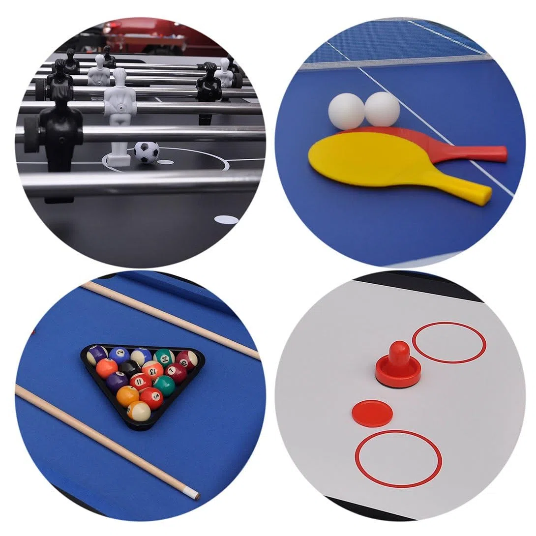 Tavolo da gioco 121.5 x 61 x 81,3 cm pieghevole 4 in 1 – -Calcio Balilla /tavolo da ping-pong/Air Hockey/tavolo da biliardo