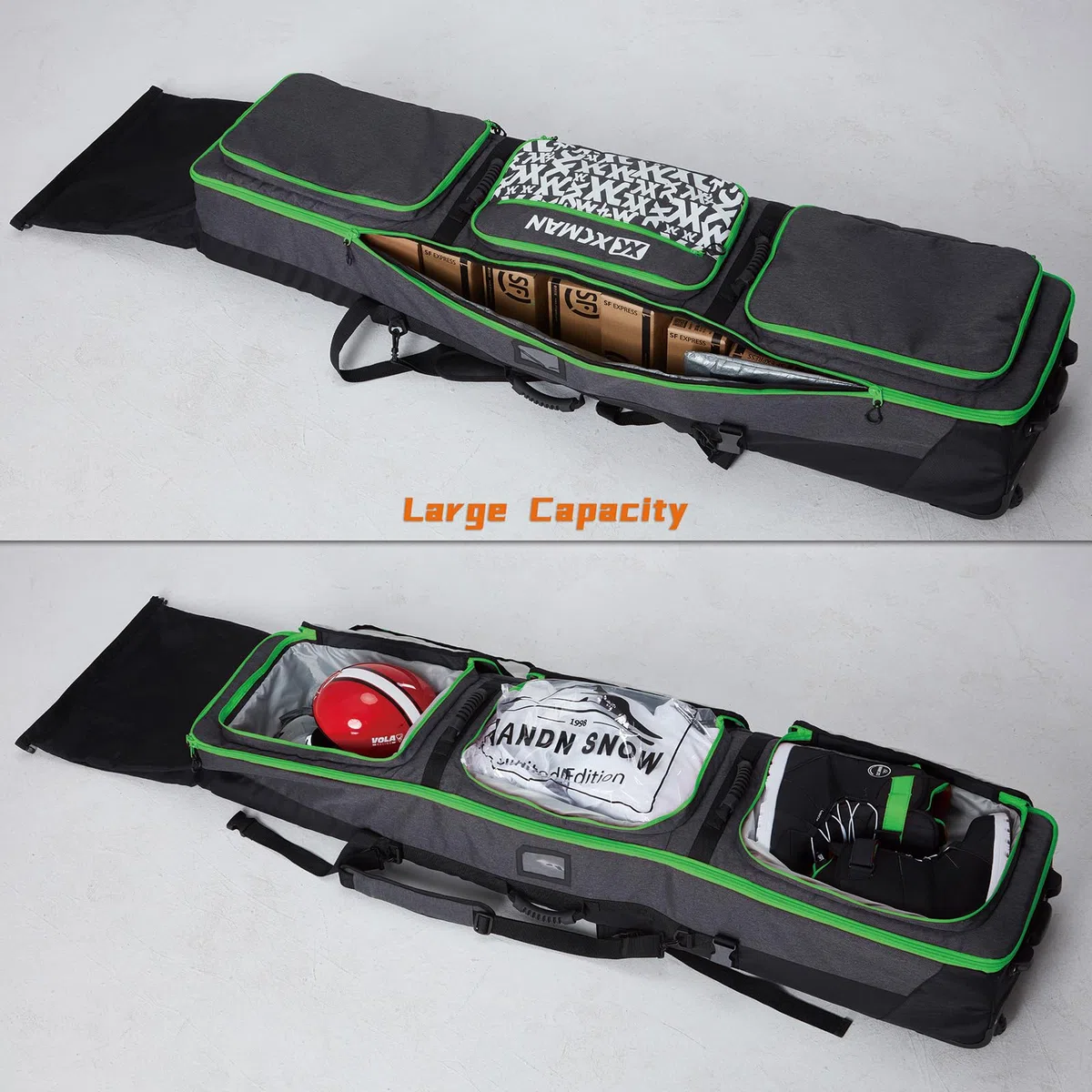 XCMAN - Borsa da Snowboard con Ruote, Lunghezza Regolabile per Viaggi in Aereo, Extra Lunga, Larga, Profonda, Impermeabile, con Stecche di Protezione in ABS e Dorso in Polipropilene, Versione 2020