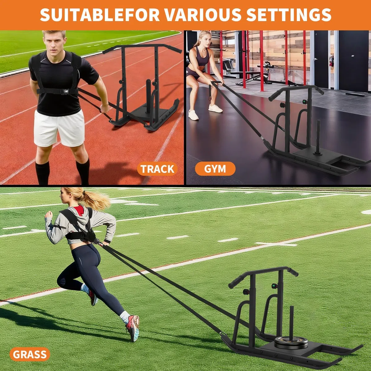 Garvee Slitta da Allenamento Professionale 550LBS per Forza e Velocità – Maniglia Regolabile a 5 Livelli – Compatibile con Dischi da 1''/2'' – Sled Push & Pull per Football Lineman e Palestra –