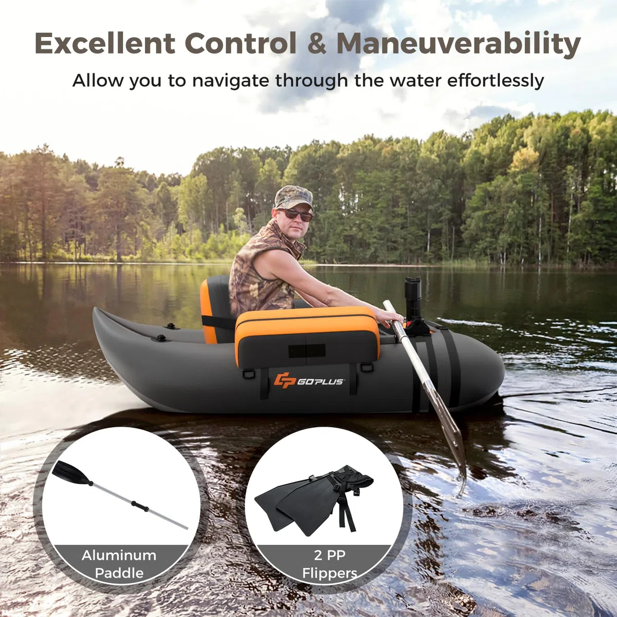 FANTASK Barca gonfiabile gonfiabile, barca da pesca con pompa, pagaia, cinghie, Bellyboat per adulti, portata 150 kg, 135 x 109 x 54 cm