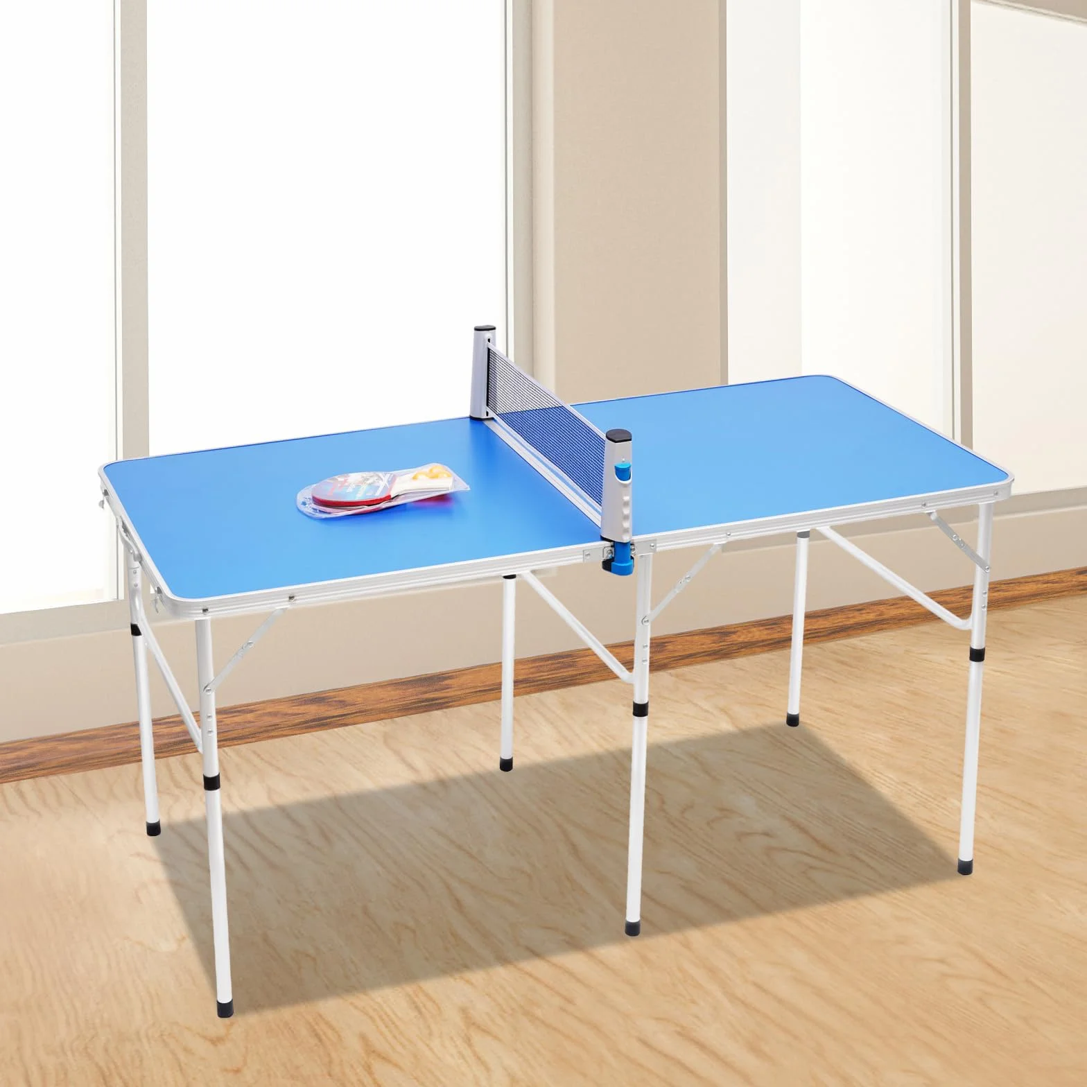 Tavolo da ping pong pieghevole in alluminio MDF, tavolo da ping pong stabile e salvaspazio, tavolo multifunzionale per interni ed esterni per famiglia, bambini, campeggio, casa