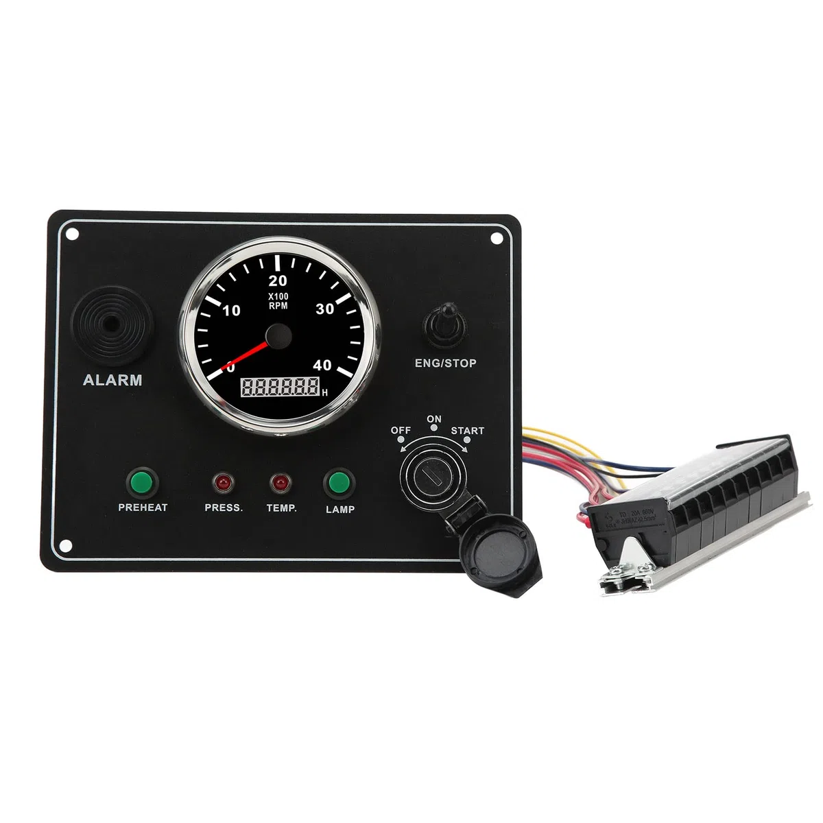 Tbest Dallifunzione del Cruscotto della Barca Multifunzione 4000 Giri/Min Retroilluminata RV con Funzione di Allarme per Yacht Marino Realizzato in Vetro Temperato in Acciaio (12V)